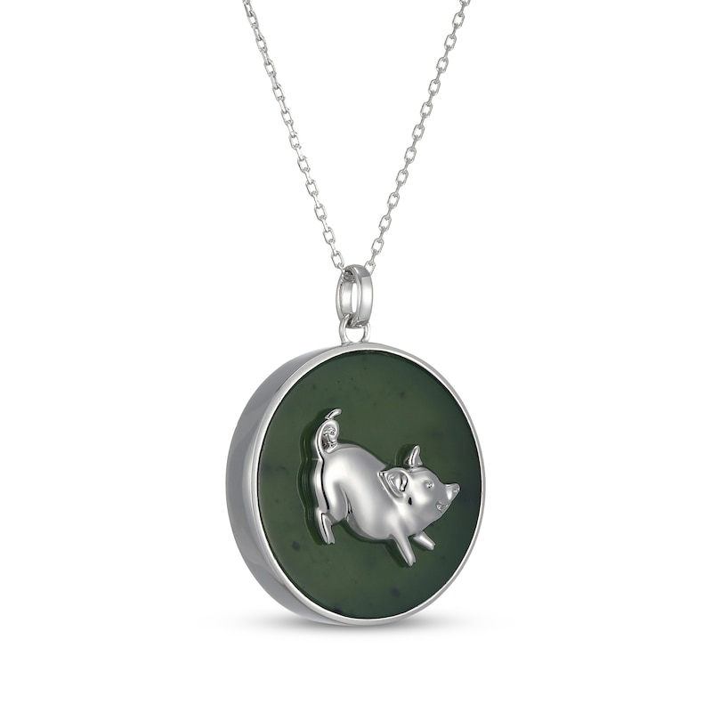 Main Image 2 of Nephrite Jade Year of the Pig Chinese Zodiac Necklace Sterling Silver 18"
