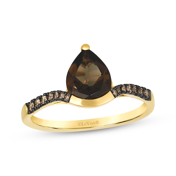 Le Vian Pear-Shaped Chocolate Quartz Ring 1/6 ct tw Diamonds 14K Honey Gold