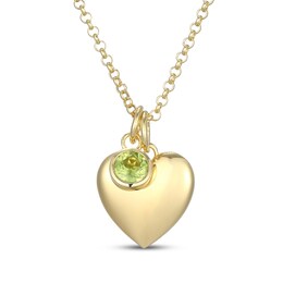 Peridot & Puff Heart Charm Toggle Necklace 24K Yellow Gold Vermeil Sterling Silver 18"