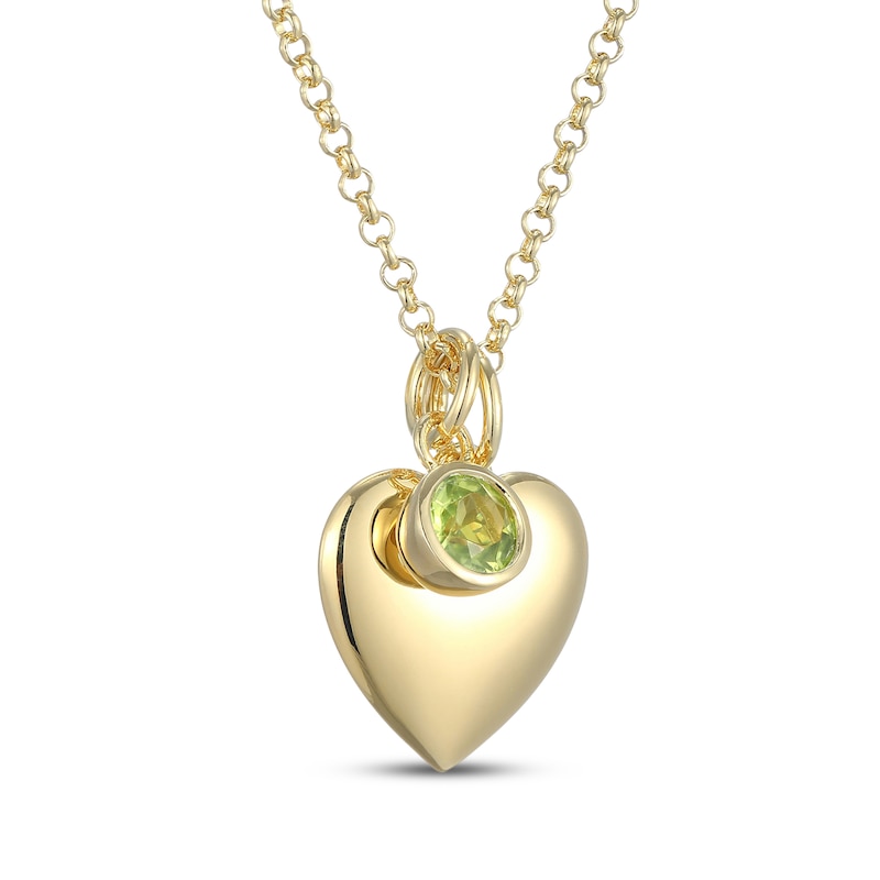 Main Image 2 of Peridot & Puff Heart Charm Toggle Necklace 24K Yellow Gold Vermeil Sterling Silver 18"