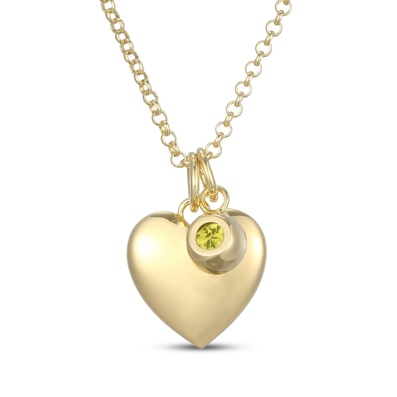 Main Image 3 of Peridot & Puff Heart Charm Toggle Necklace 24K Yellow Gold Vermeil Sterling Silver 18"