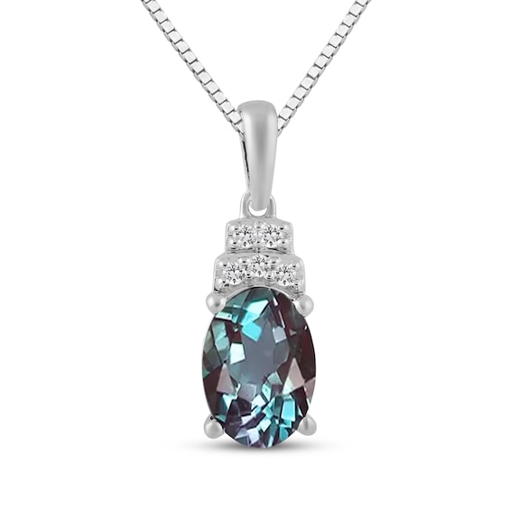 Oval-Cut Lab-Created Alexandrite & White Lab-Created Sapphire Necklace Sterling Silver 18"