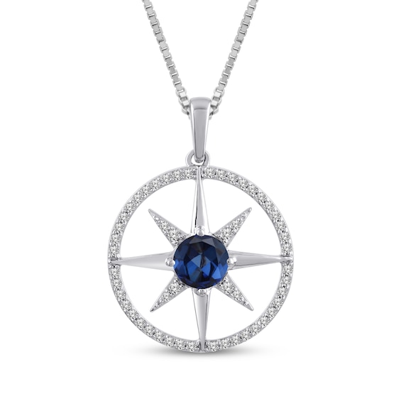 Blue & White Lab-Created Sapphire Star Circle Necklace Sterling Silver 18"