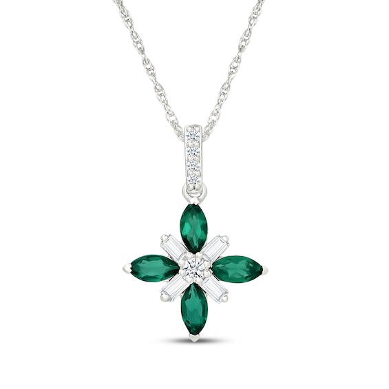Marquise-Cut Lab-Created Emerald & White Lab-Created Sapphire Necklace Sterling Silver 18"