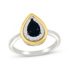 Thumbnail Image 1 of Pear-Shaped Black Onyx & White Lab-Created Sapphire Ring Sterling Silver & 10K Yellow Gold