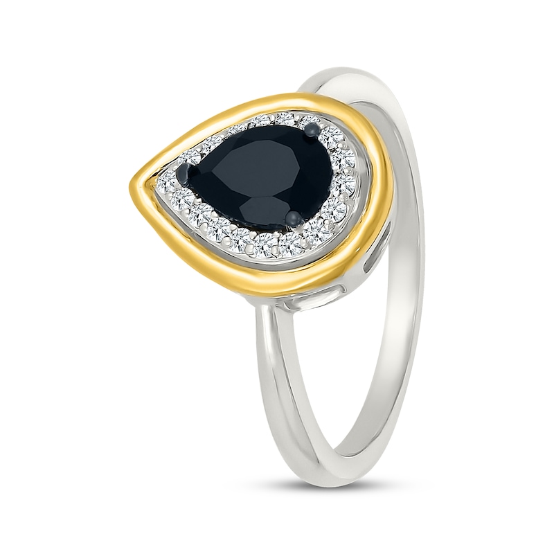 Main Image 2 of Pear-Shaped Black Onyx & White Lab-Created Sapphire Ring Sterling Silver & 10K Yellow Gold
