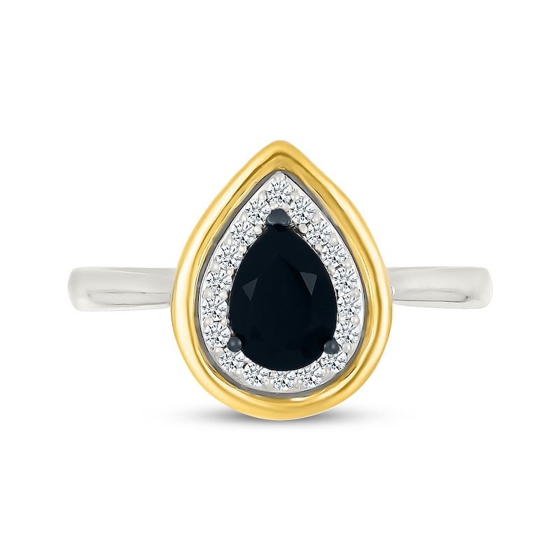 Main Image 4 of Pear-Shaped Black Onyx & White Lab-Created Sapphire Ring Sterling Silver & 10K Yellow Gold