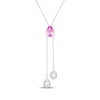 Thumbnail Image 1 of Pear-Shaped Pink & White Lab-Created Sapphire Three-Stone "Y" Necklace Sterling Silver 18"
