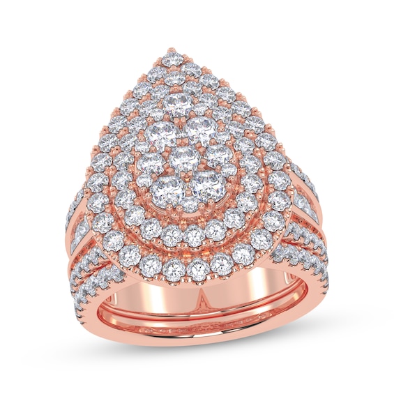 Adore Lab-Grown Diamonds Multi-Stone Pear-Shaped Double Halo Bridal Set 3 ct tw 14K Rose Gold