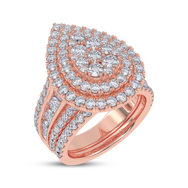 Main Image 2 of Adore Lab-Grown Diamonds Multi-Stone Pear-Shaped Double Halo Bridal Set 3 ct tw 14K Rose Gold