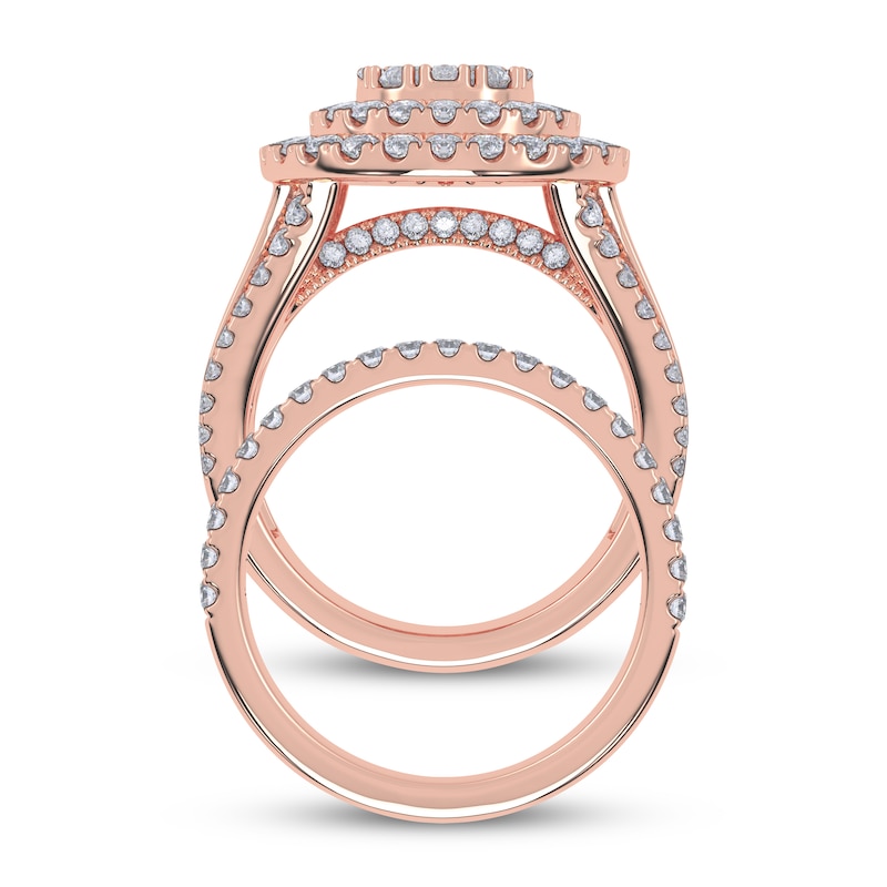Main Image 3 of Adore Lab-Grown Diamonds Multi-Stone Pear-Shaped Double Halo Bridal Set 3 ct tw 14K Rose Gold