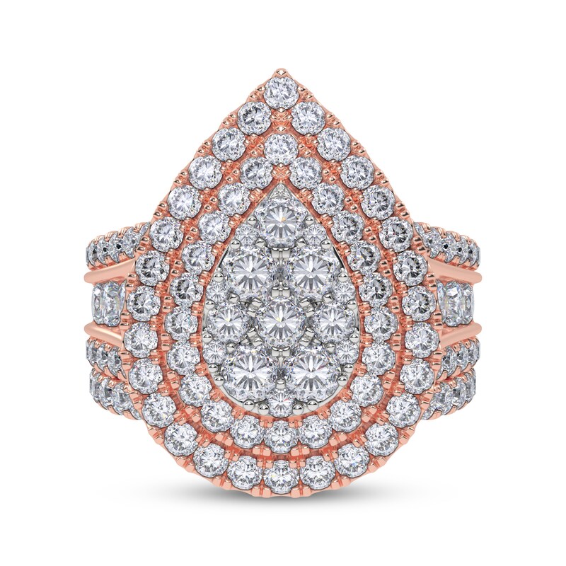 Main Image 4 of Adore Lab-Grown Diamonds Multi-Stone Pear-Shaped Double Halo Bridal Set 3 ct tw 14K Rose Gold