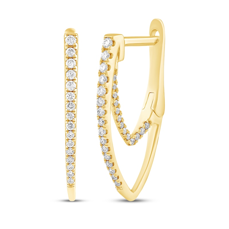 Main Image 1 of Diamond Double Hoop Earrings 1/4 ct tw 14K Yellow Gold
