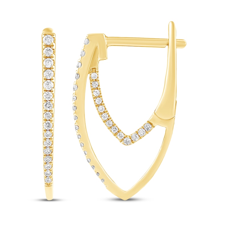 Main Image 3 of Diamond Double Hoop Earrings 1/4 ct tw 14K Yellow Gold