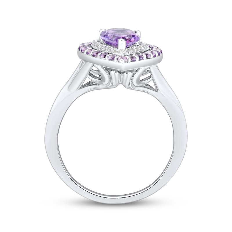 Main Image 2 of Pear-Shaped Amethyst & Diamond Double Halo Ring 1/10 ct tw Sterling Silver