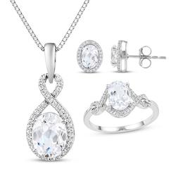Oval & Round-Cut White Lab-Created Sapphire Halo Gift Set Sterling Silver
