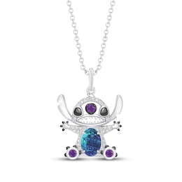 Disney Treasures Lilo & Stitch Diamond, Amethyst & Blue Lab-Created Opal Necklace 1/15 ct tw Sterling Silver 19"