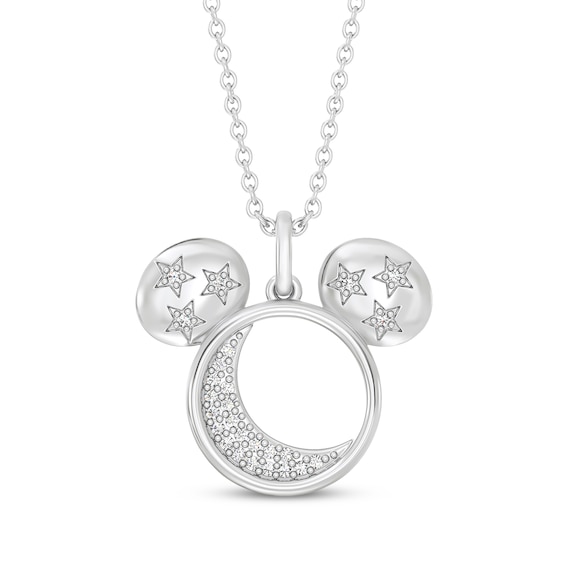 Disney Treasures Mickey Mouse Moon & Stars Diamond Necklace 1/8 ct tw Sterling Silver 19"