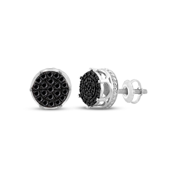Men's Black Diamond Circle Stud Earrings 1/6 ct tw Sterling Silver