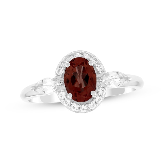 Oval-Cut Garnet & White Lab-Created Sapphire Halo Ring Sterling Silver