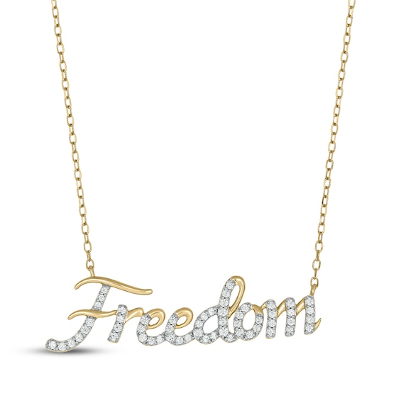 Diamond "Freedom" Word Art Necklace 1/3 ct tw 24K Yellow Gold Vermeil Sterling Silver 18"