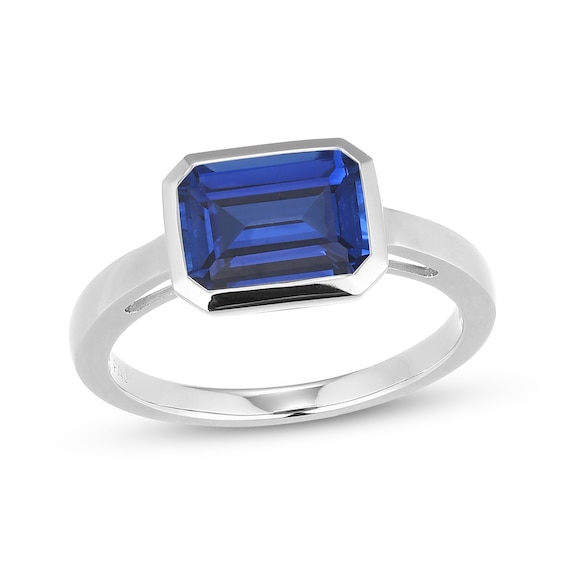 Emerald-Cut Blue Lab-Created Sapphire Solitaire Ring Sterling Silver