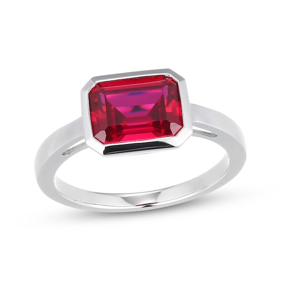 Emerald-Cut Lab-Created Ruby Solitaire Ring Sterling Silver