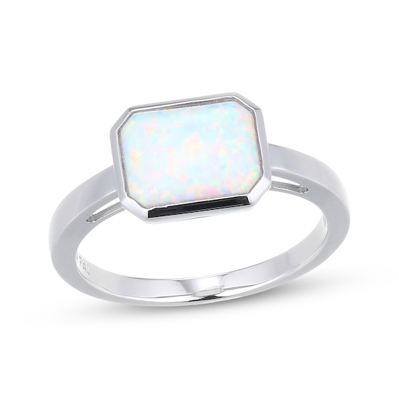 Octagonal Lab-Created Opal Solitaire Ring Sterling Silver