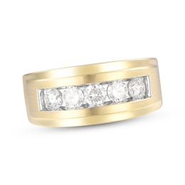 Men’s Five-Stone Round-Cut Diamond Wedding Band 1 ct tw 10K Yellow Gold