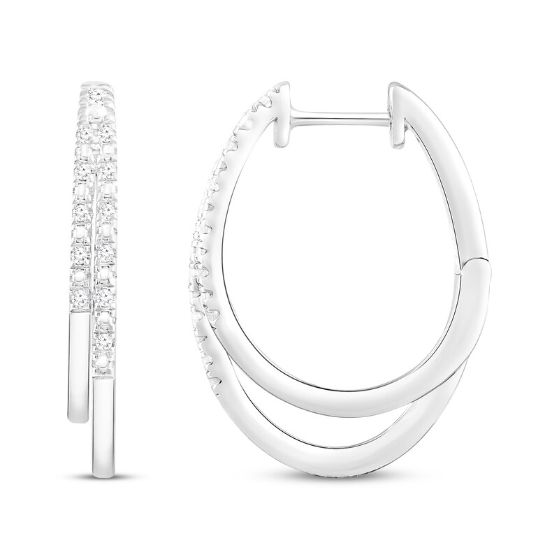 Diamond Staggered Two-Row Hoop Earrings 1/10 ct tw Sterling Silver