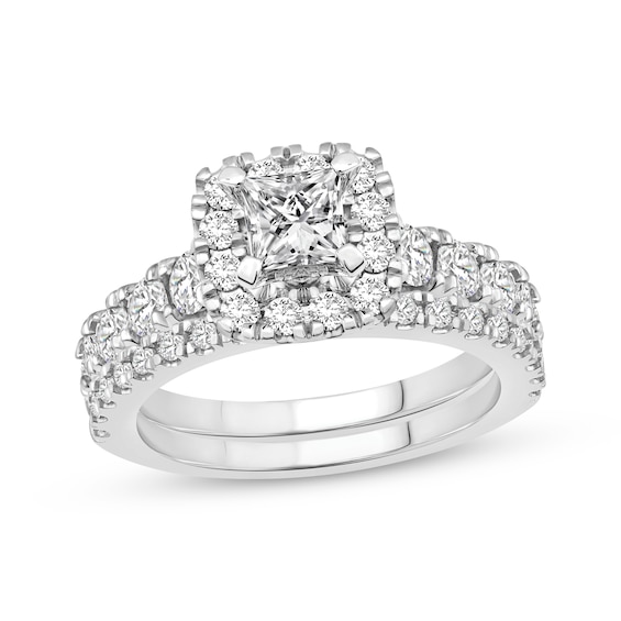 Princess & Round-Cut Diamond Bridal Set 2 ct tw 14K White Gold