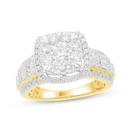 Multi-Diamond Center Cushion-Shaped Engagement Ring 2 ct tw 14K Yellow Gold
