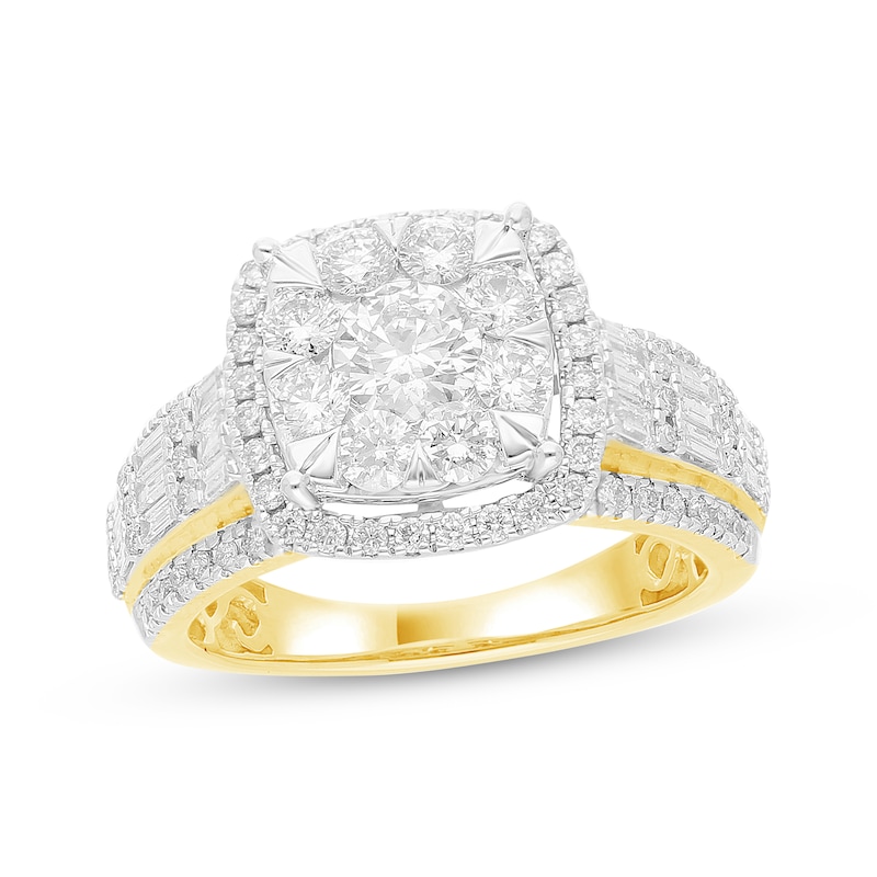 Multi-Diamond Center Cushion-Shaped Engagement Ring 2 ct tw 14K Yellow ...