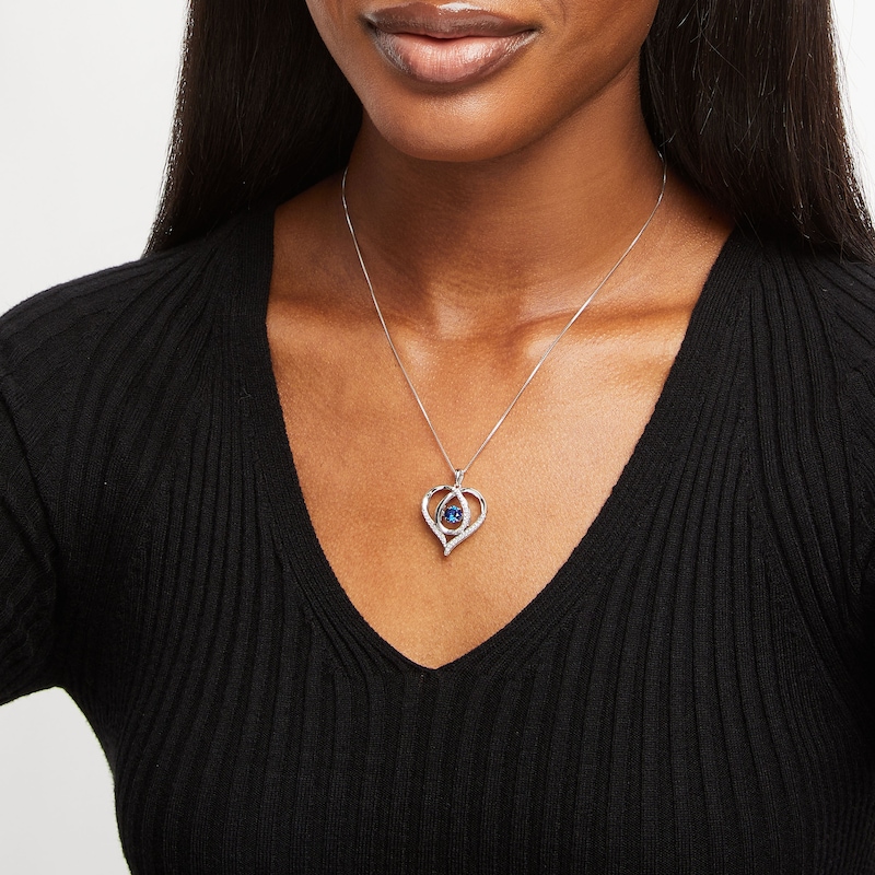 Main Image 3 of Unstoppable Love Blue & White Lab-Created Sapphire Heart Loop Necklace Sterling Silver 18"