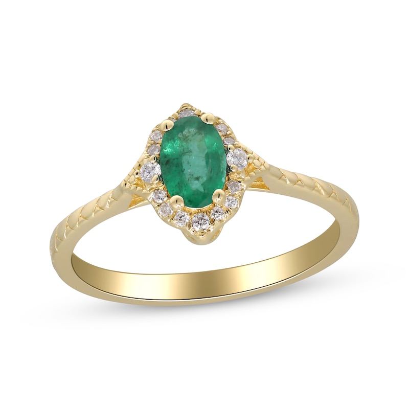 Main Image 1 of Oval-Cut Emerald & Diamond Ring 1/15 ct tw 14K Yellow Gold