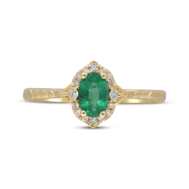 Main Image 2 of Oval-Cut Emerald & Diamond Ring 1/15 ct tw 14K Yellow Gold