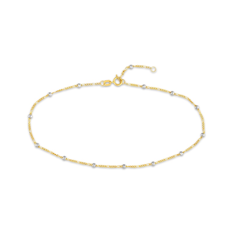 Solid Saturn Bead Chain Anklet 14K Yellow Gold 10"