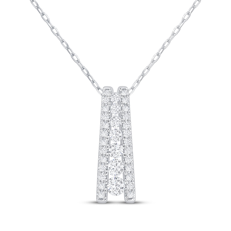 Main Image 1 of Diamond Ladder Necklace 1/2 ct tw 10K White Gold 18"
