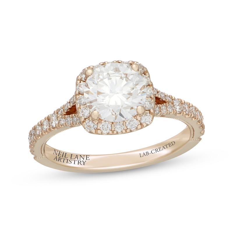 Main Image 1 of Neil Lane Artistry Round-Cut Lab-Grown Diamond Halo Engagement Ring 2 ct tw 14K Yellow Gold