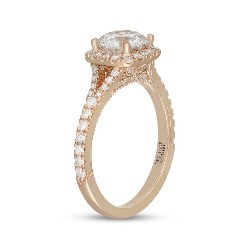 Main Image 2 of Neil Lane Artistry Round-Cut Lab-Grown Diamond Halo Engagement Ring 2 ct tw 14K Yellow Gold