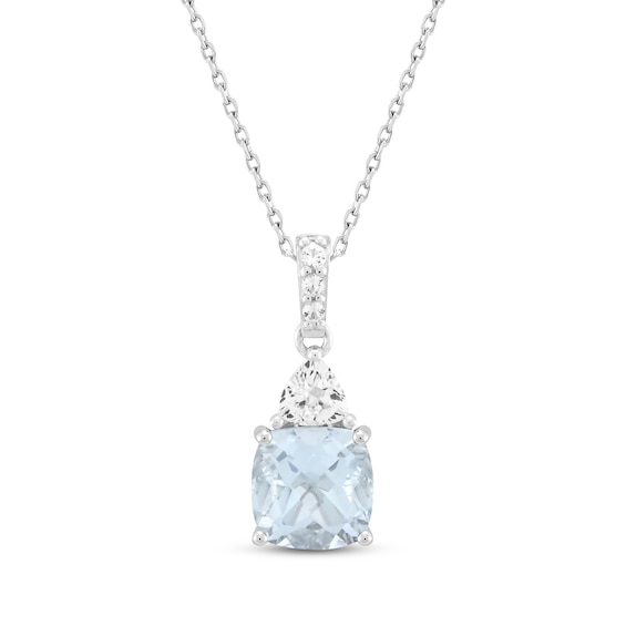 Cushion-Cut Aquamarine & White Lab-Created Sapphire Necklace Sterling Silver 18"