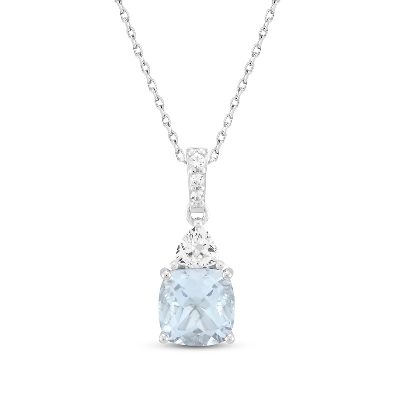 Main Image 1 of Cushion-Cut Aquamarine & White Lab-Created Sapphire Necklace Sterling Silver 18"