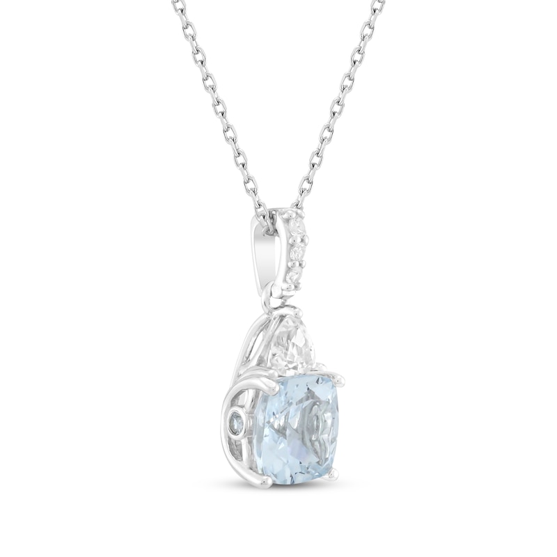 Main Image 2 of Cushion-Cut Aquamarine & White Lab-Created Sapphire Necklace Sterling Silver 18"