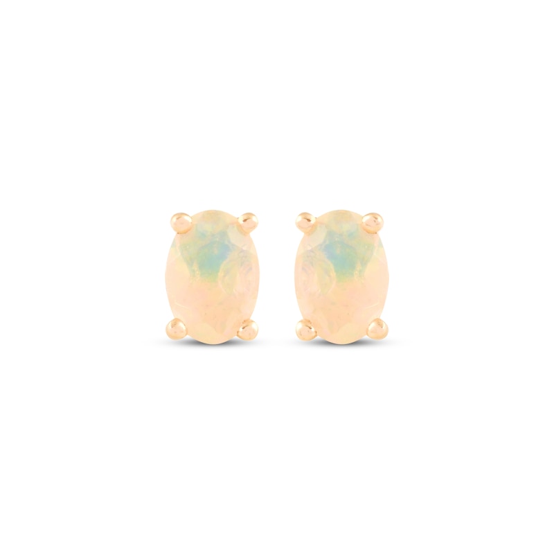 Main Image 2 of Oval-Cut Opal Solitaire Stud Earrings 14K Yellow Gold