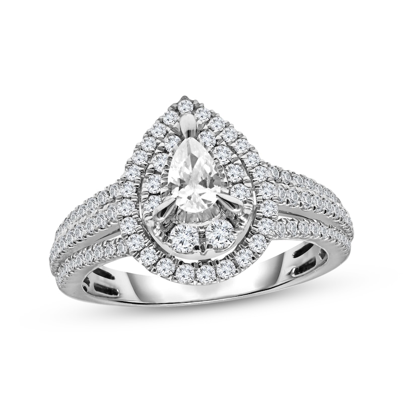 Main Image 1 of Adore Pear-Shaped Diamond Double-Halo Engagement Ring 1 ct tw 14K White Gold