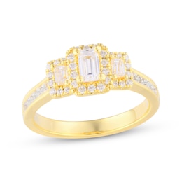 Adore Emerald-Cut Diamond Three-Stone Halo Engagement Ring 1 ct tw 14K Yellow Gold