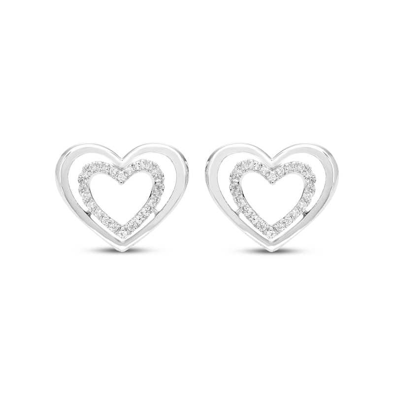 Main Image 2 of Diamond Double Heart Stud Earrings 1/8 ct tw Sterling Silver