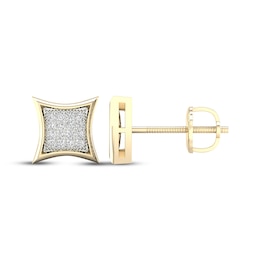 Men's Multi-Diamond Concave Square Stud Earrings 1/10 ct tw 10K Yellow Gold