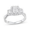 Thumbnail Image 1 of Adore Emerald-Cut Diamond Three-Stone Halo Engagement Ring 1-1/3 ct tw 18K White Gold