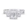 Thumbnail Image 4 of Adore Emerald-Cut Diamond Three-Stone Halo Engagement Ring 1-1/3 ct tw 18K White Gold